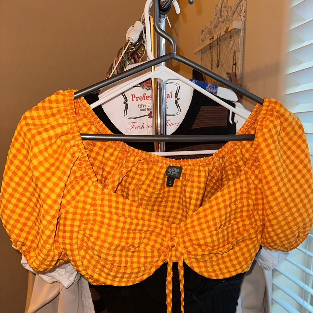 Yellow/Orange Gingham Puff Sleeve cropTop